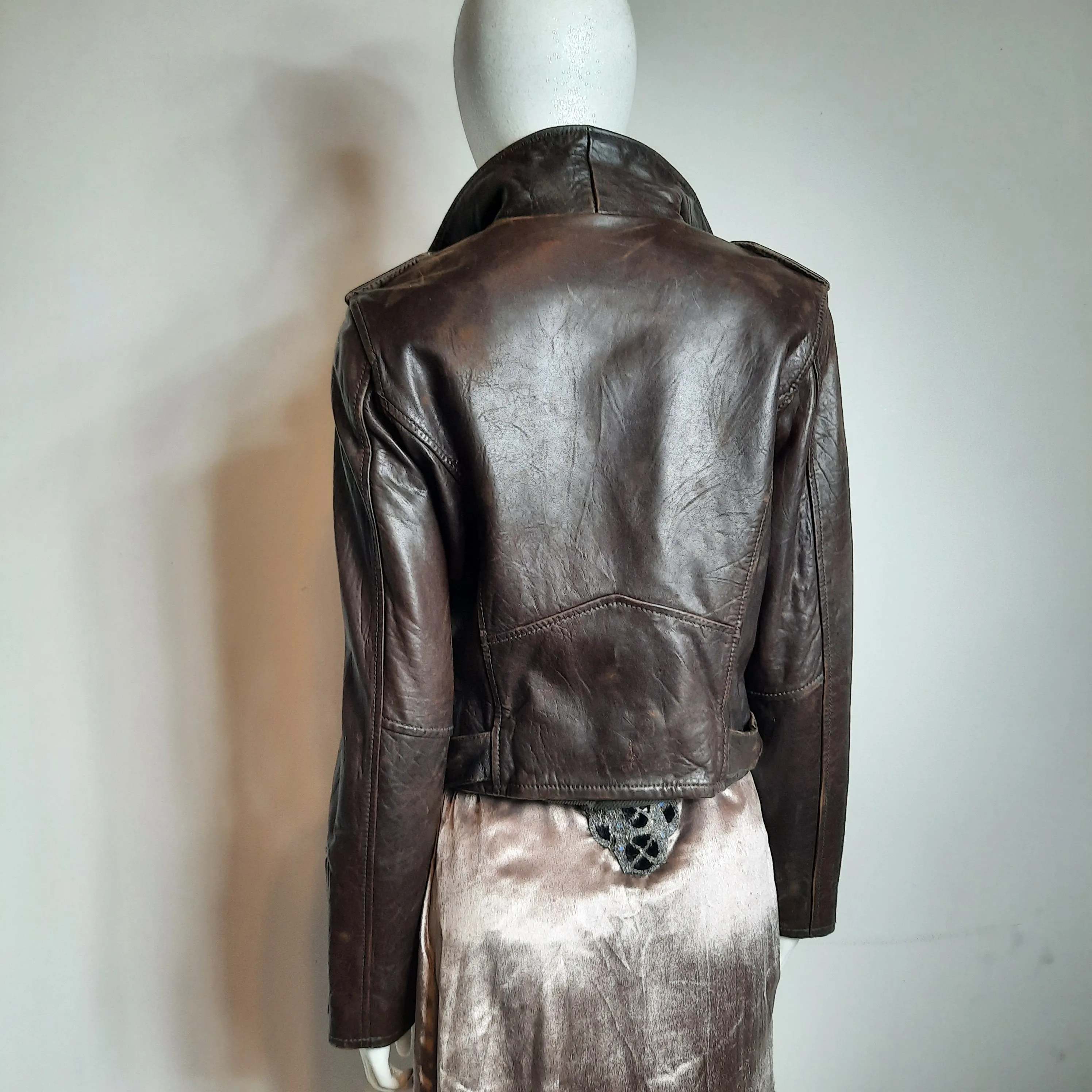 American Eagle Outfitters Brown Leather Motorcycle Jacket Size M