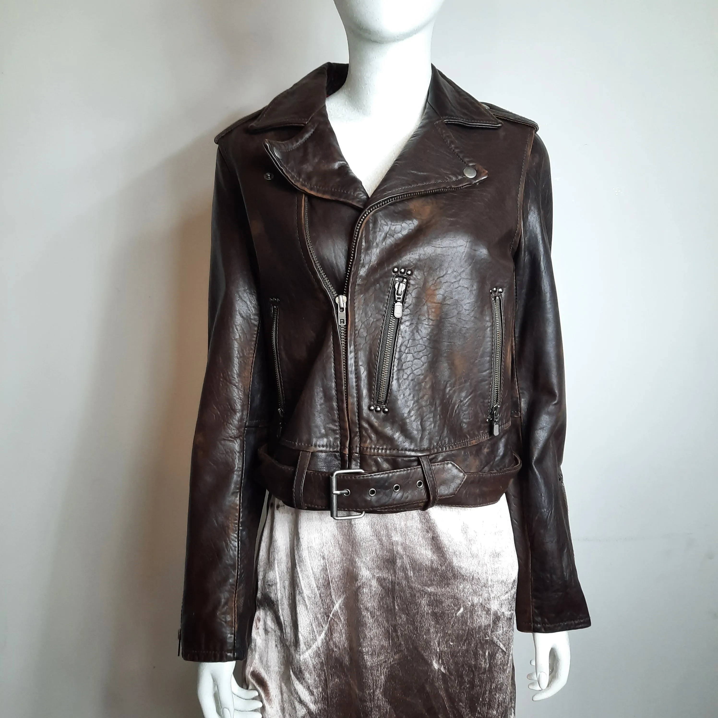 American Eagle Outfitters Brown Leather Motorcycle Jacket Size M