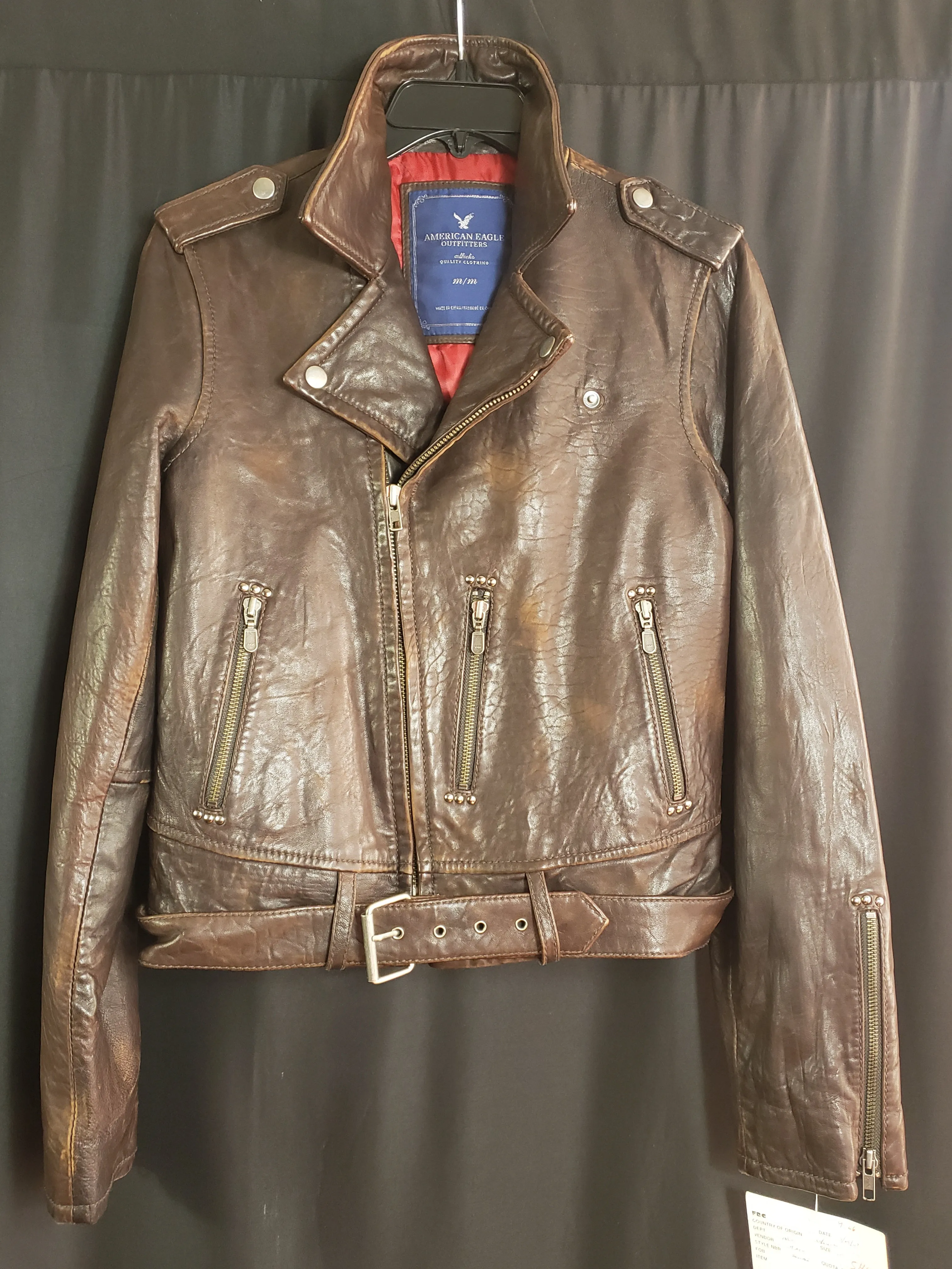 American Eagle Outfitters Brown Leather Motorcycle Jacket Size M