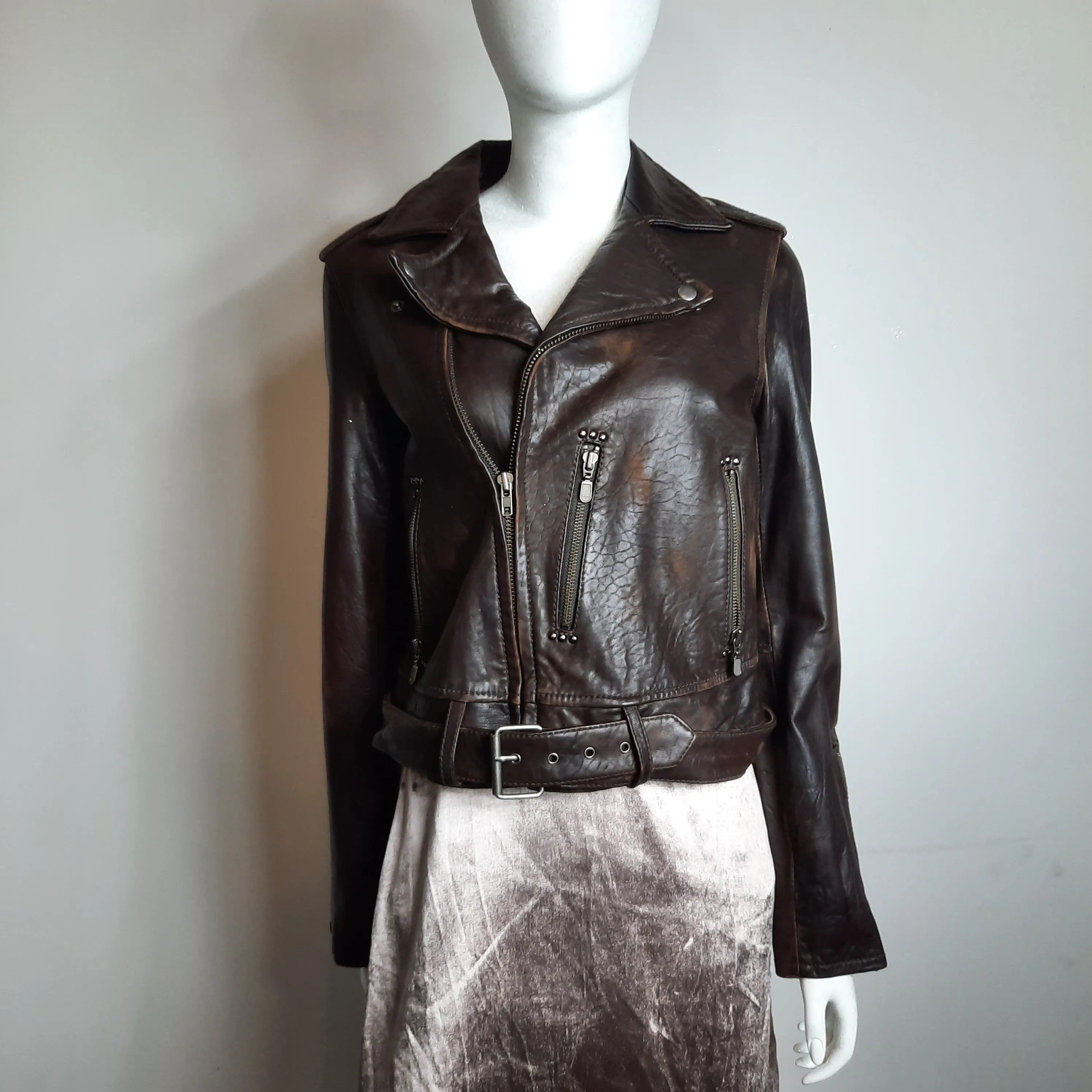 American Eagle Outfitters Brown Leather Motorcycle Jacket Size M