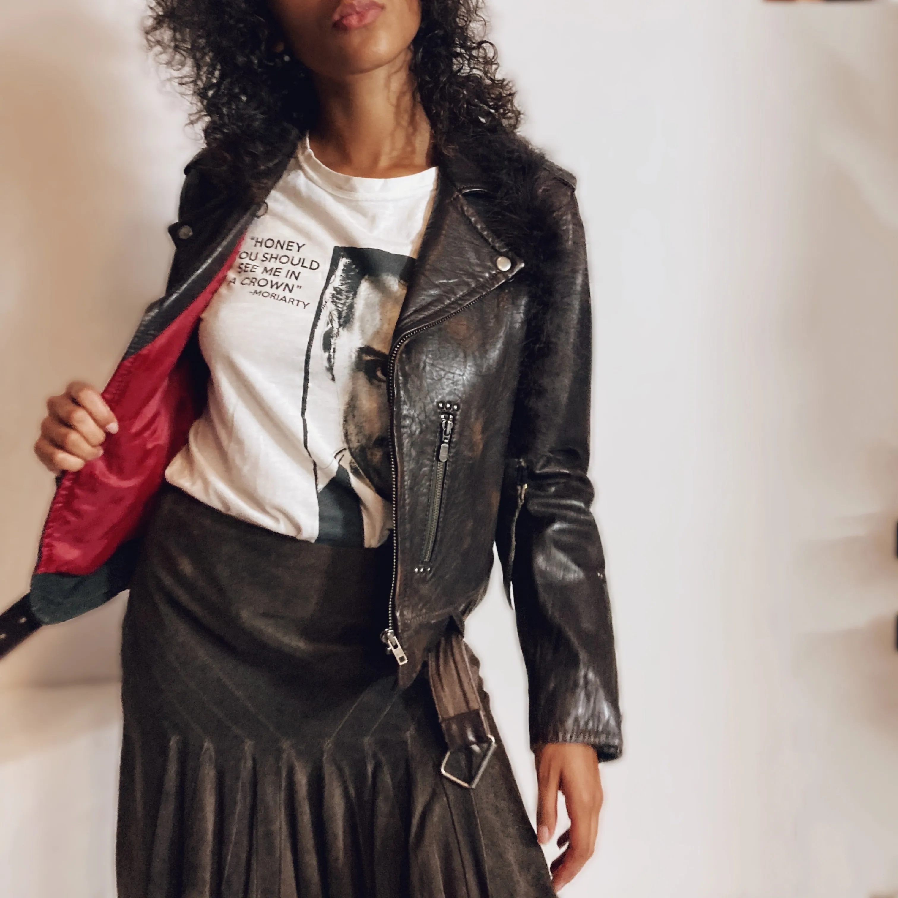 American Eagle Outfitters Brown Leather Motorcycle Jacket Size M