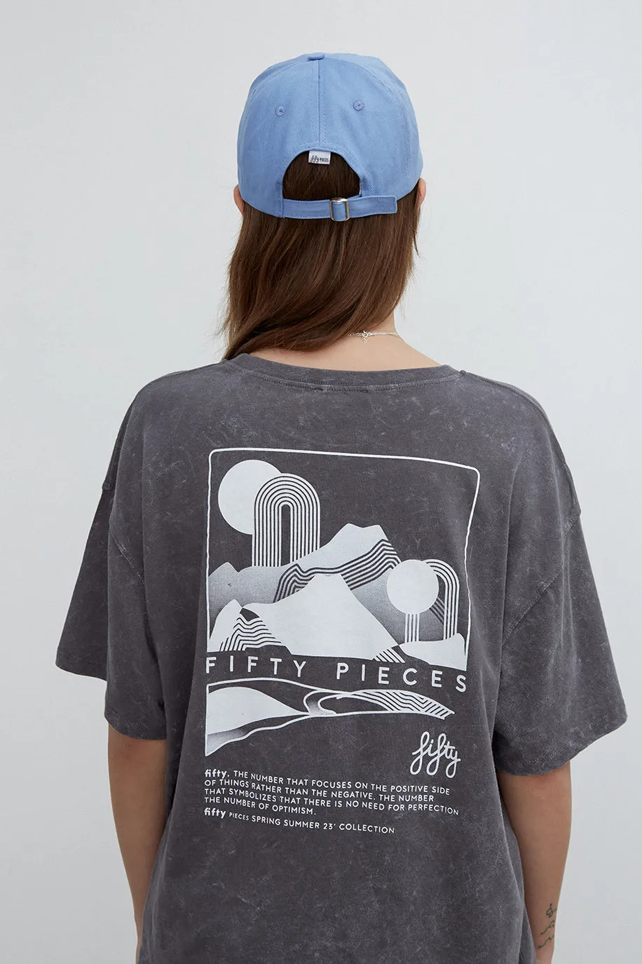 Anthracite Washed Oversized T-shirt with Print on the Back