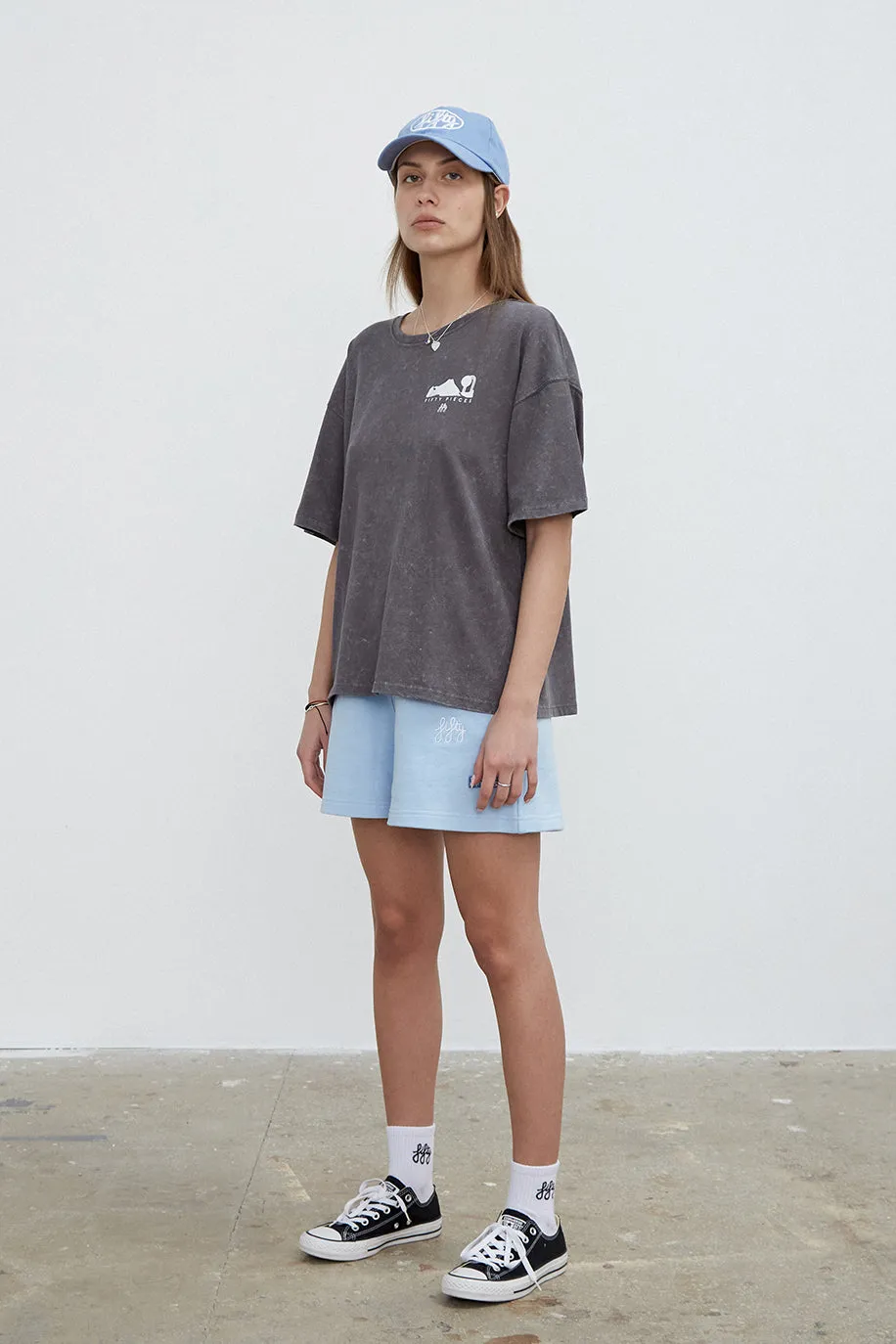 Anthracite Washed Oversized T-shirt with Print on the Back