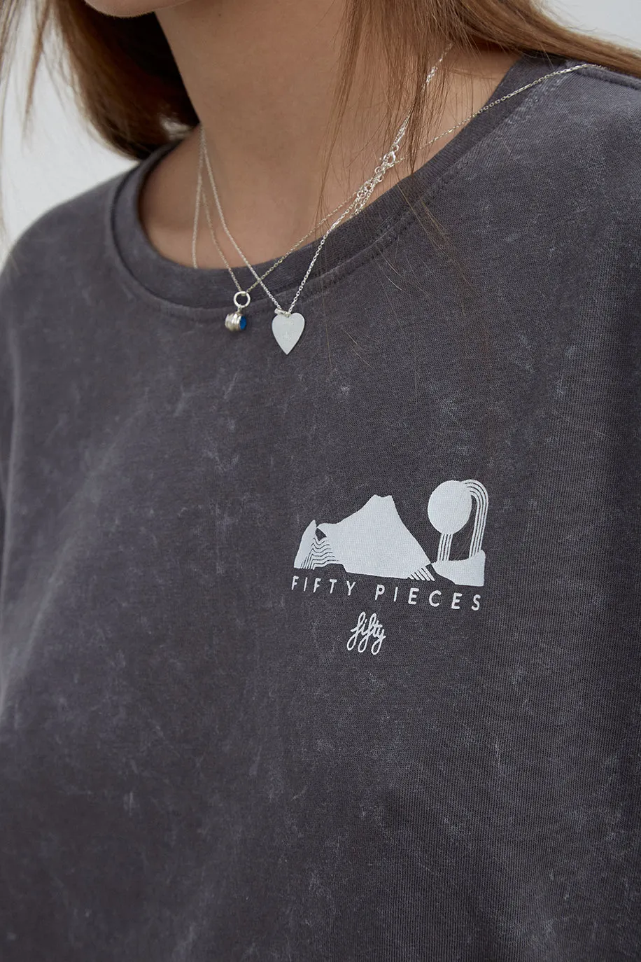 Anthracite Washed Oversized T-shirt with Print on the Back