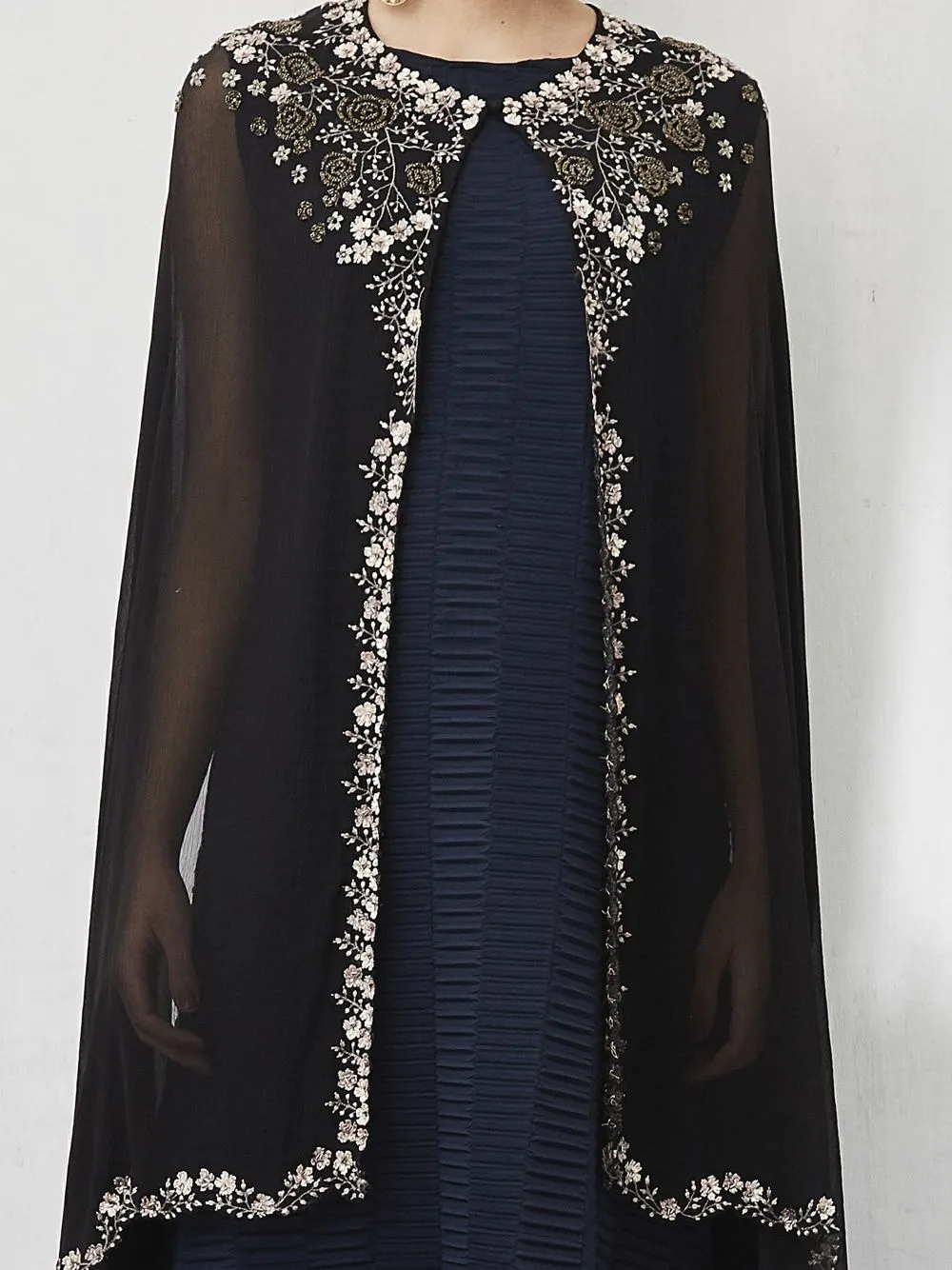 Black and Navy Dress with Cape