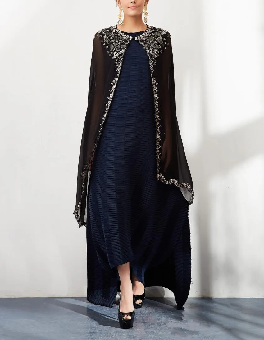 Black and Navy Dress with Cape