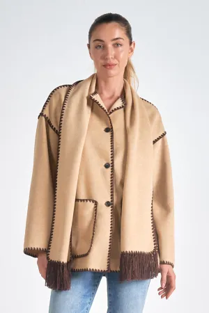 Carrie Contrast Scarf Jacket- Beige