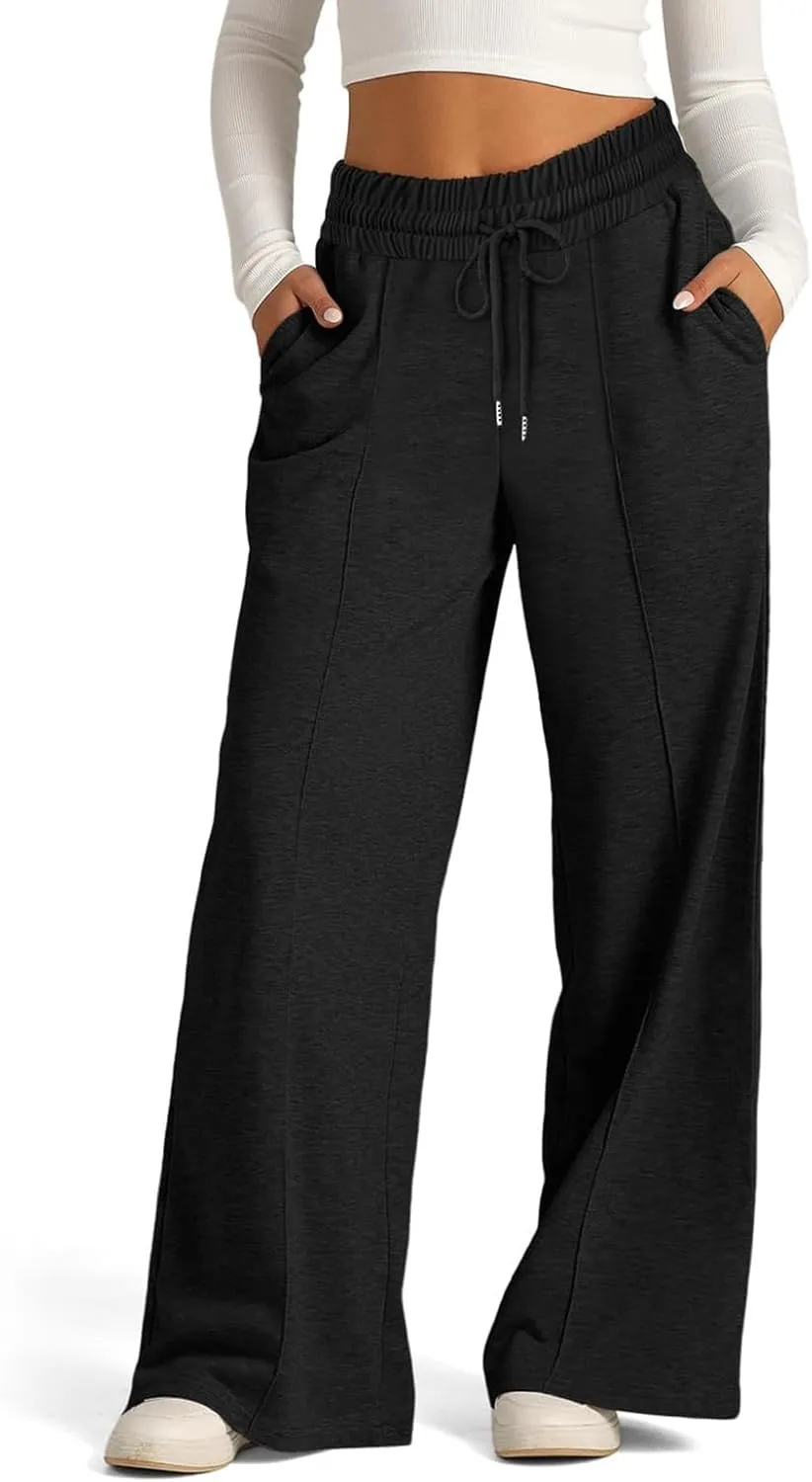 Casual Sweaterpants for Women Loose High Waist Wide Leg Pants Elastic Drawstring Straight Leg Sweatpants Lounge Pant