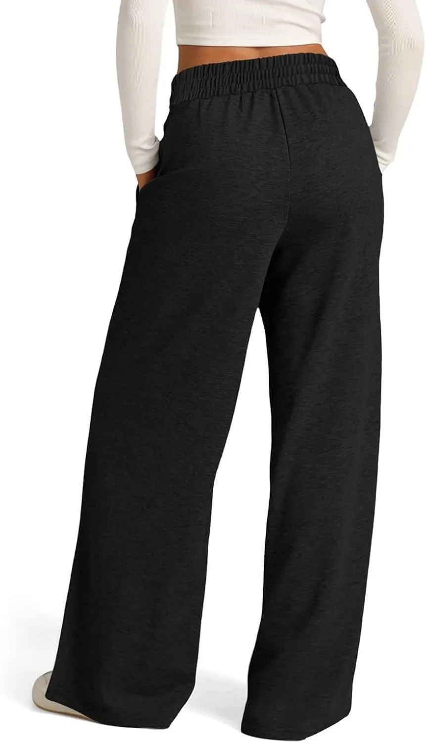 Casual Sweaterpants for Women Loose High Waist Wide Leg Pants Elastic Drawstring Straight Leg Sweatpants Lounge Pant