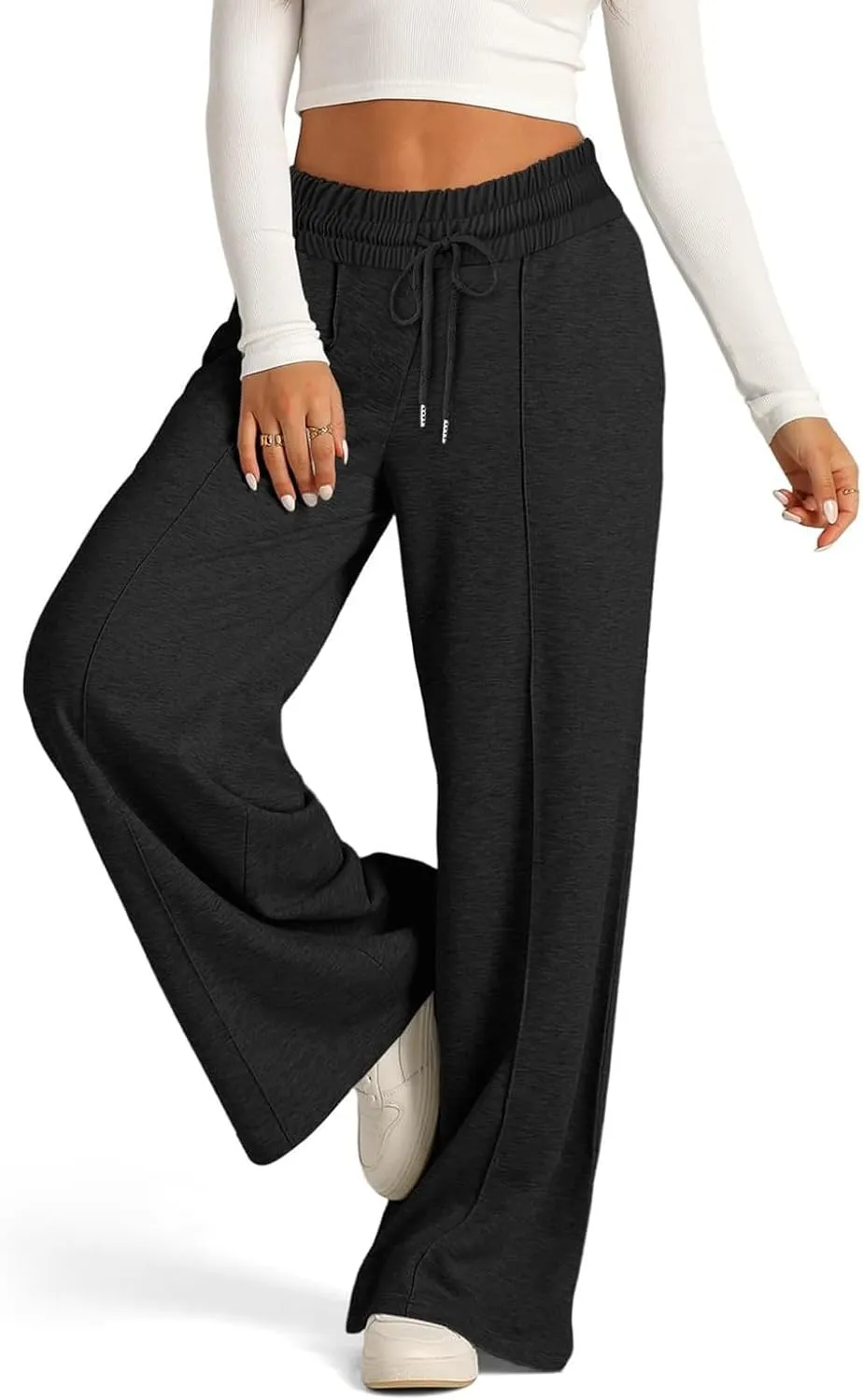 Casual Sweaterpants for Women Loose High Waist Wide Leg Pants Elastic Drawstring Straight Leg Sweatpants Lounge Pant