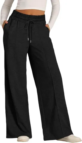 Casual Sweaterpants for Women Loose High Waist Wide Leg Pants Elastic Drawstring Straight Leg Sweatpants Lounge Pant