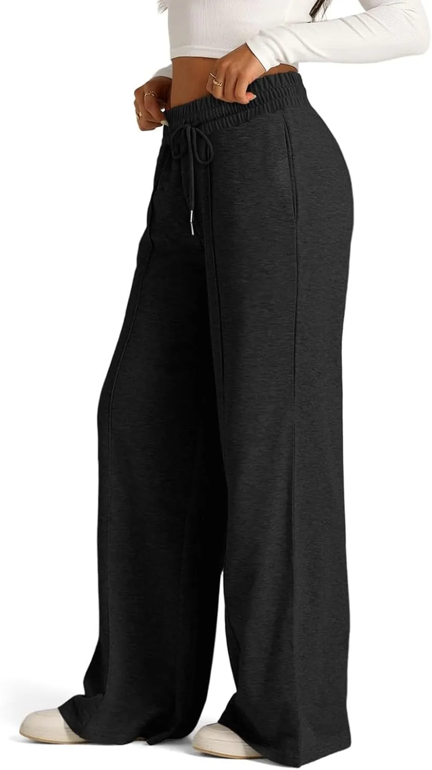 Casual Sweaterpants for Women Loose High Waist Wide Leg Pants Elastic Drawstring Straight Leg Sweatpants Lounge Pant
