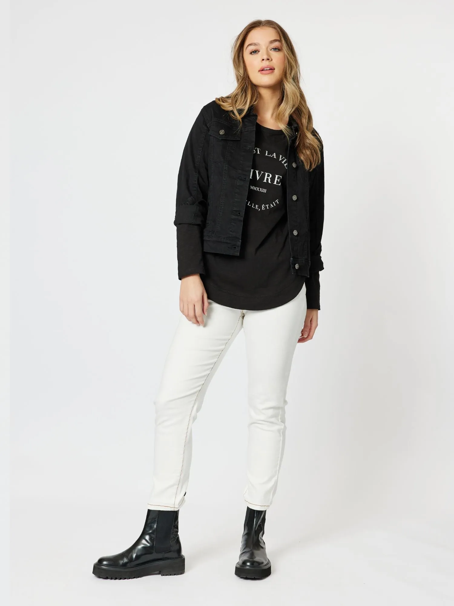 Collared Denim Jacket - Black