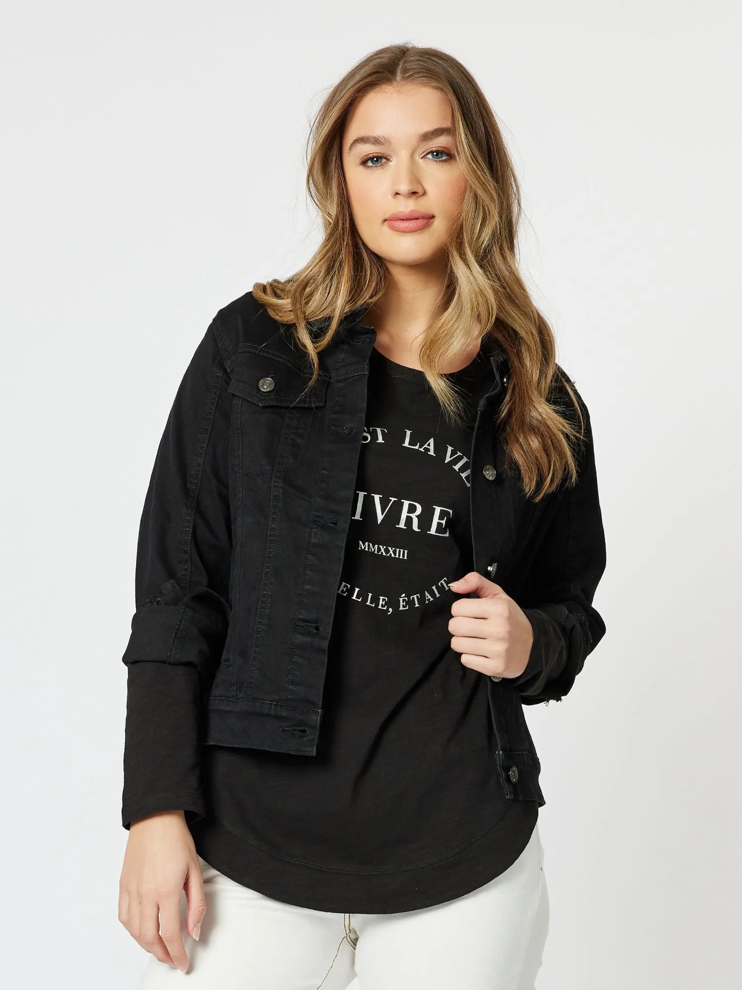 Collared Denim Jacket - Black