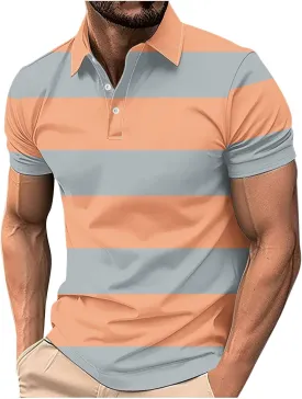 Color Block Golf Shirts for Men Short Sleeve Regular Fit Moisture Wicking Performance Casual Striped Mens Polo Shirts