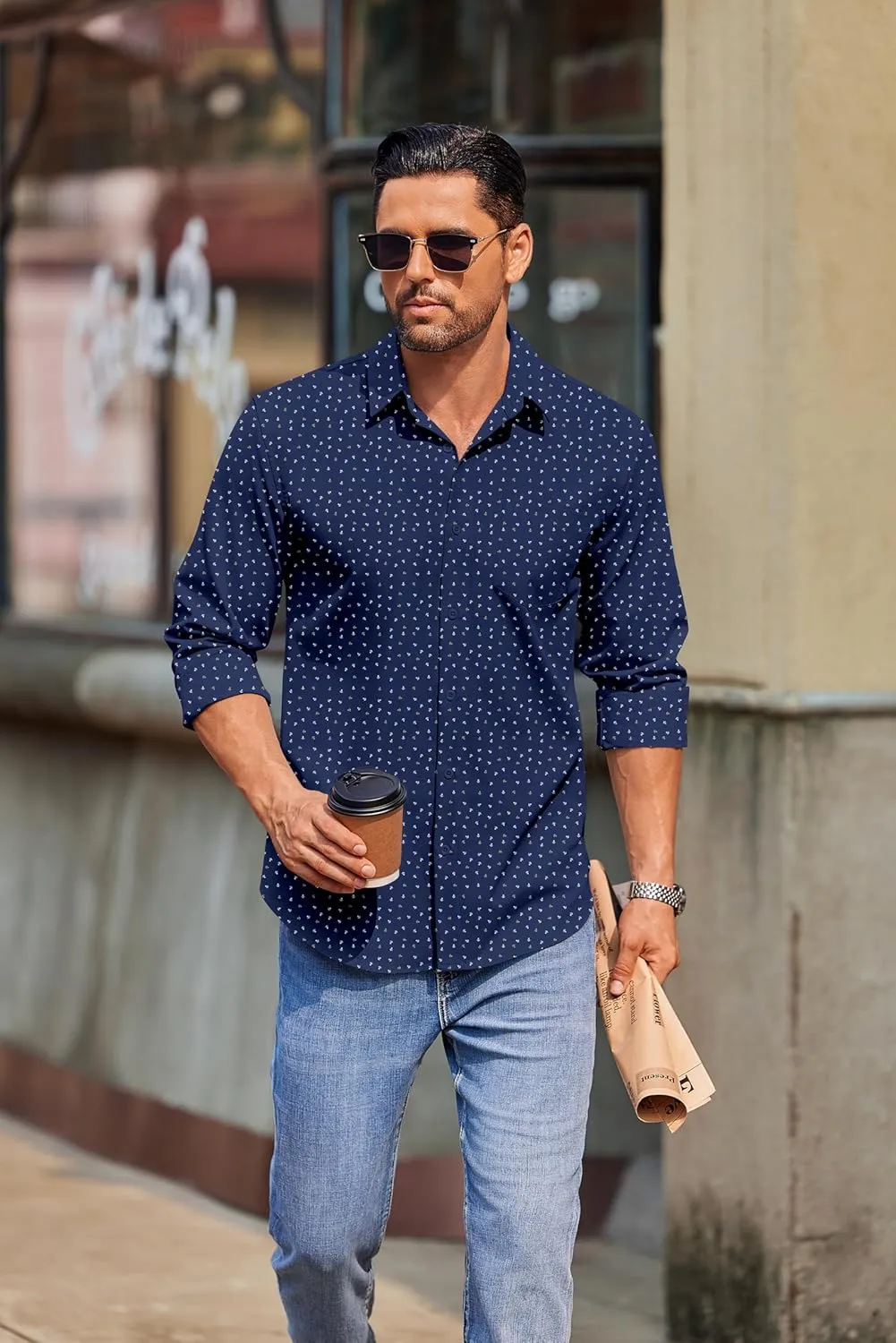 COOFANDY Mens Long Sleeve Button Down Shirts Casual Untucked Shirts for Men Dress Shirts Wedding Shirts