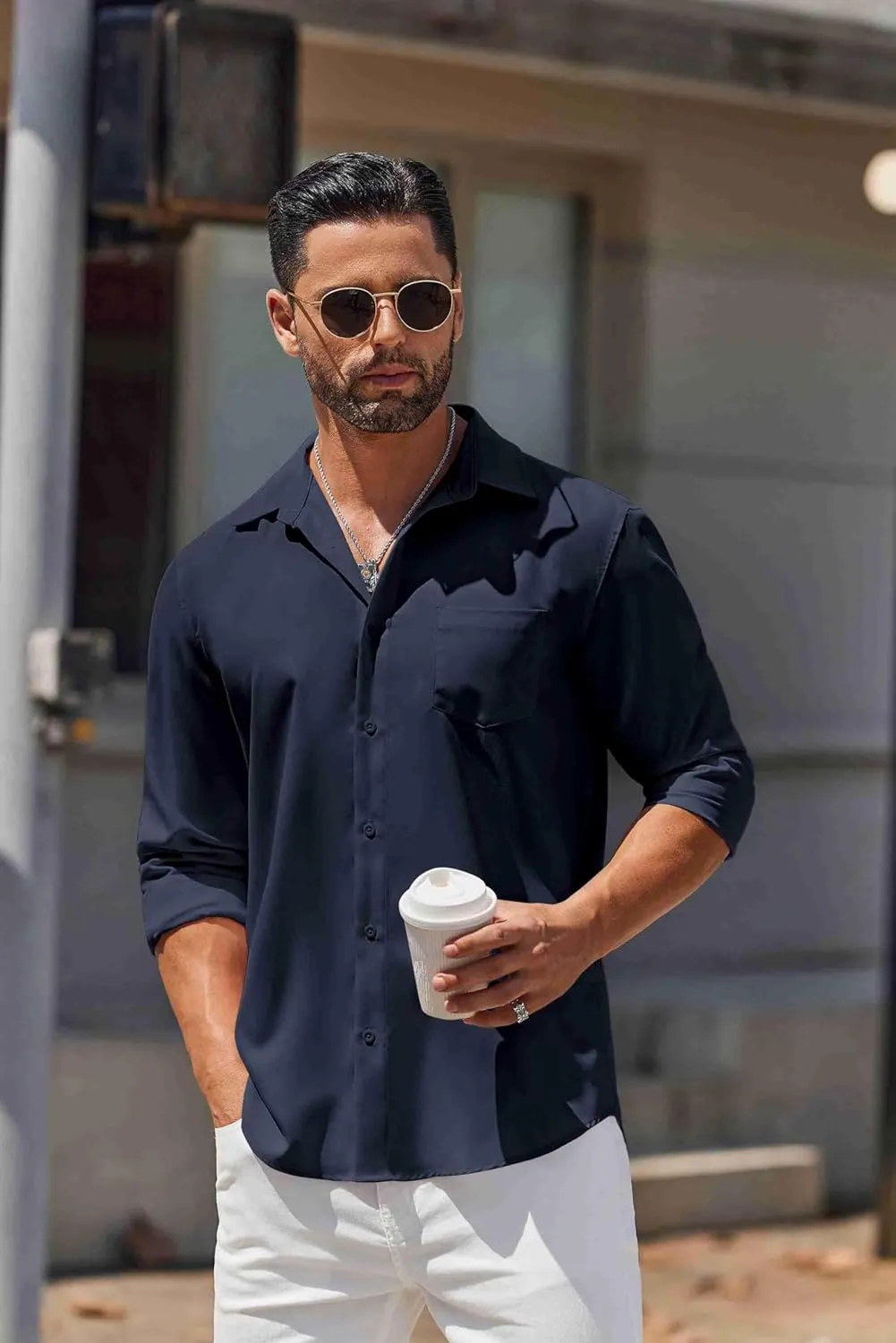 COOFANDY Mens Long Sleeve Button Down Shirts Casual Untucked Shirts for Men Dress Shirts Wedding Shirts