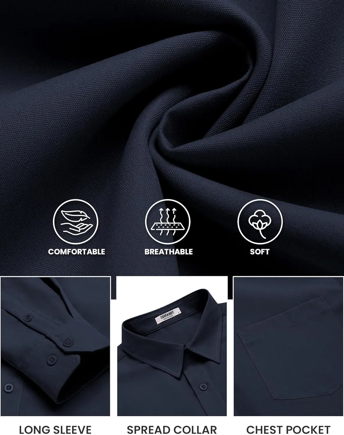 COOFANDY Mens Long Sleeve Button Down Shirts Casual Untucked Shirts for Men Dress Shirts Wedding Shirts