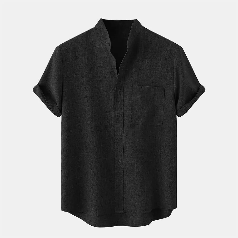 Cotton Linen Shirts for Men Casual Loose Shirts Lightweight Short Sleeve Button Down Beach Hawaiian Shirts Pockets