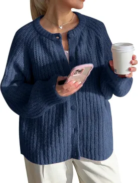 COZYPOIN Women Chunky Cardigan Open Front Sweater Long Sleeve Knitted Cardigan Button Down Outerwear Knitwear