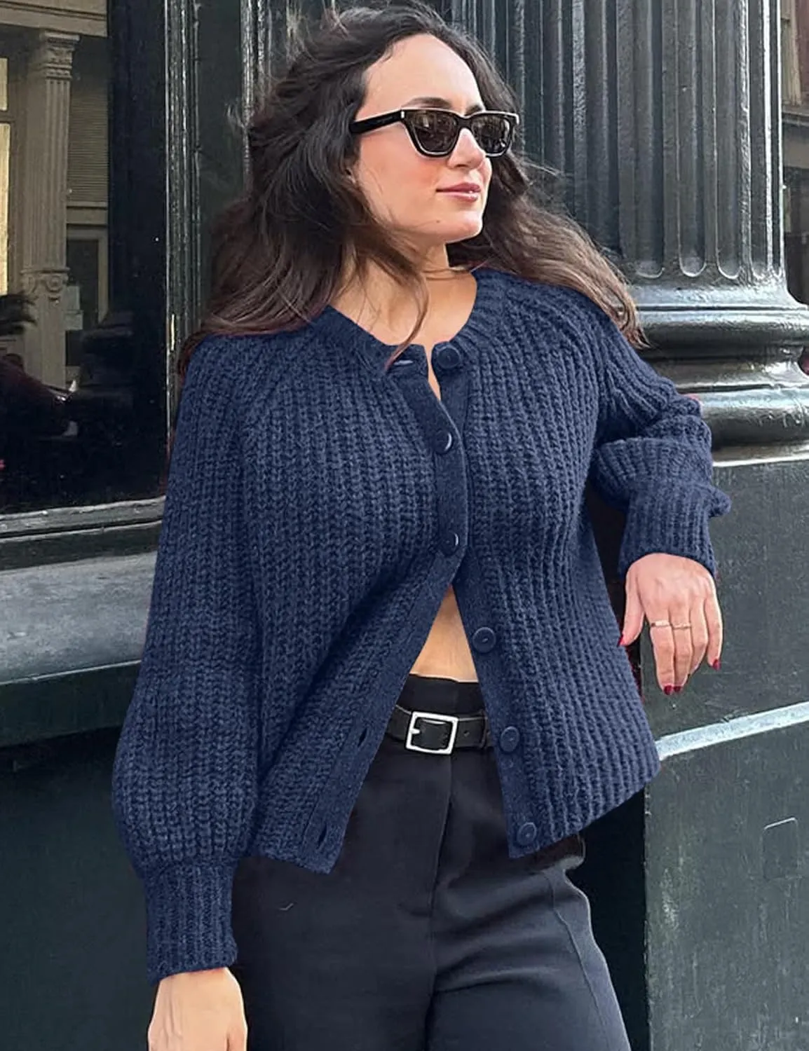COZYPOIN Women Chunky Cardigan Open Front Sweater Long Sleeve Knitted Cardigan Button Down Outerwear Knitwear