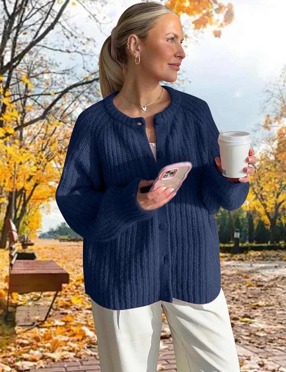COZYPOIN Women Chunky Cardigan Open Front Sweater Long Sleeve Knitted Cardigan Button Down Outerwear Knitwear