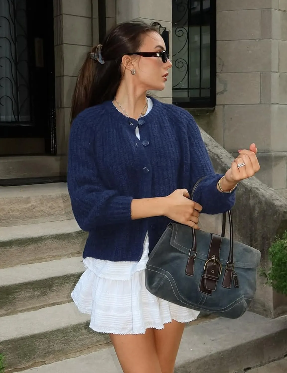 COZYPOIN Women Chunky Cardigan Open Front Sweater Long Sleeve Knitted Cardigan Button Down Outerwear Knitwear