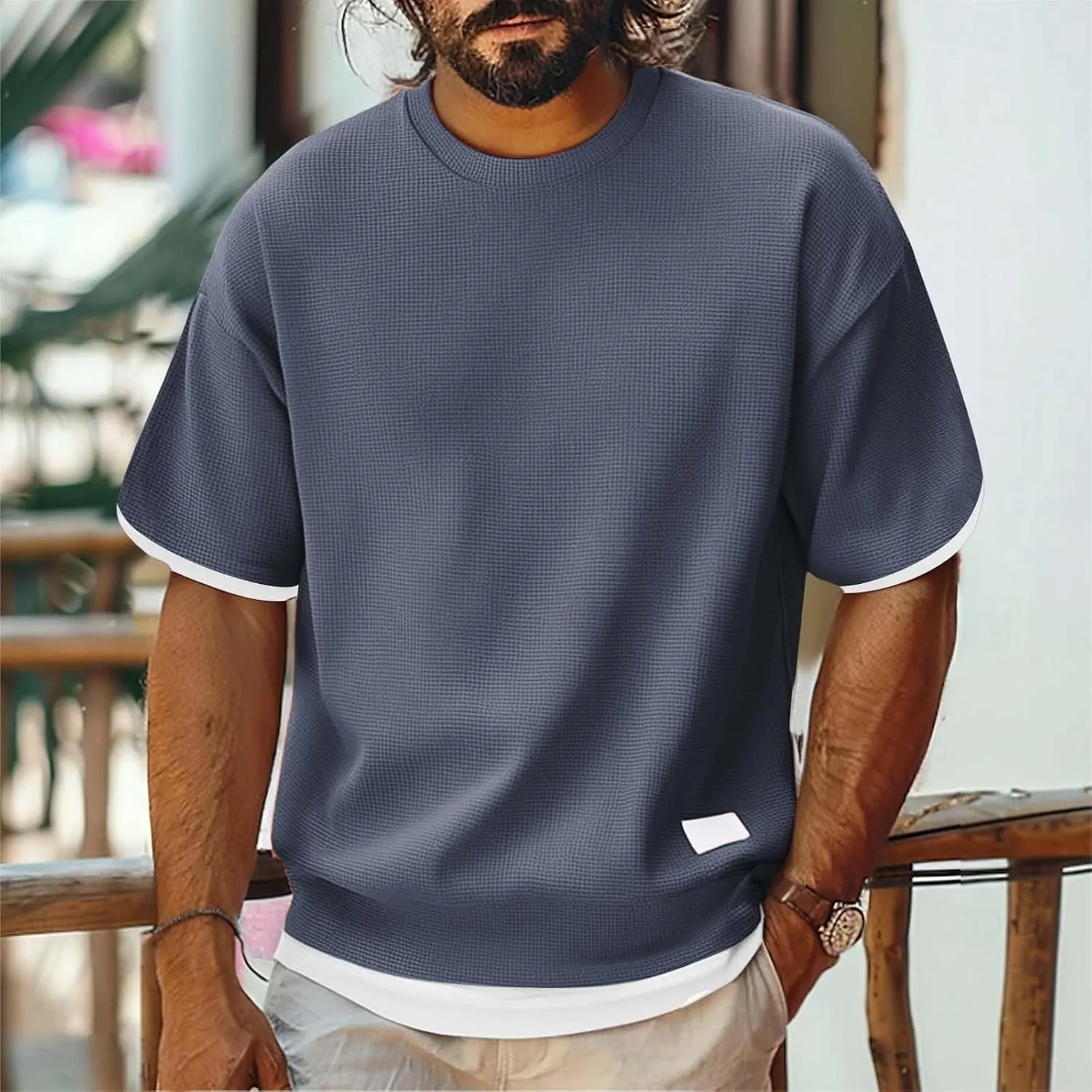 CRNTCEM Mens Crew Neck Oversized Workout T Shirts Loose Fit Athletic Running Streetwear Tees Summer Short Sleeve T-Shirts