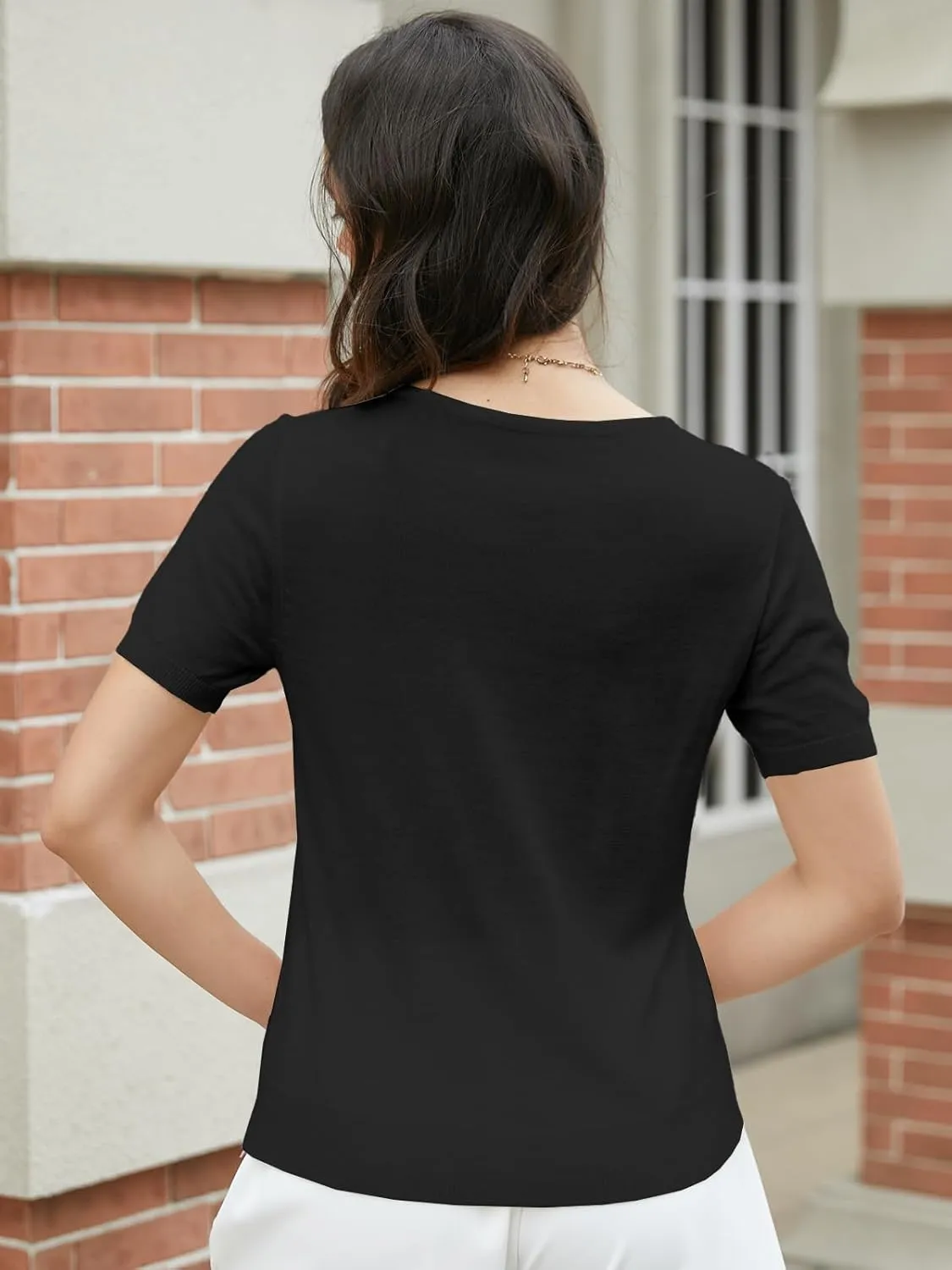 DAIMIDY Women's Short Sleeve V Neck Sweaters Casual Summer Sweater Lightweight Knit Pullover Tops