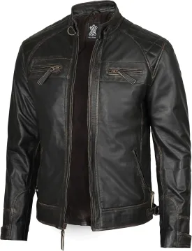 Decrum Leather Jacket Men - Cafe Racer Style Real Lambskin Leather Jackets For Men
