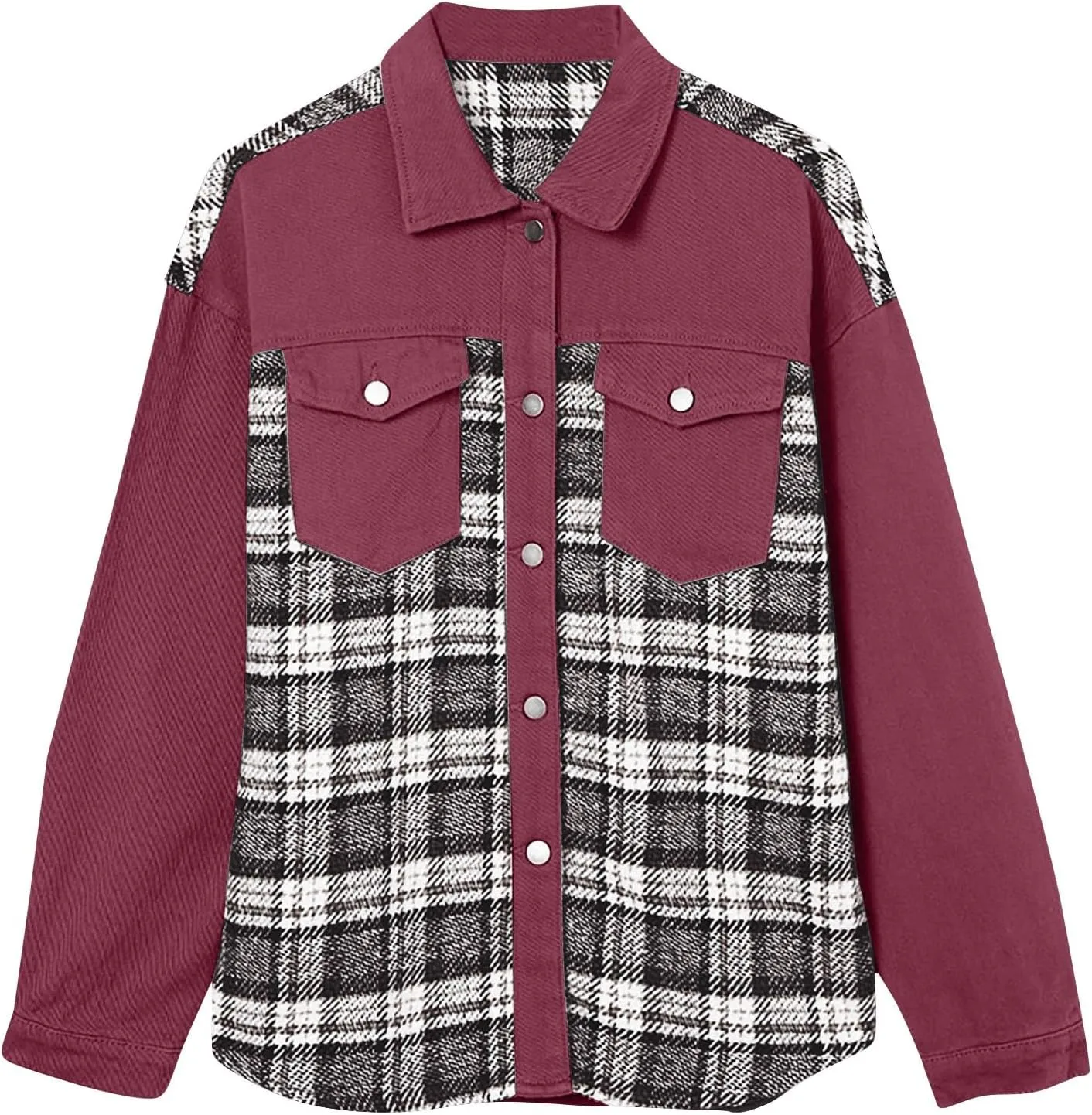 Denim Jackets for Women Casual Fall Fashion 2024 Plaid Shacket Long Sleeve Button Down Shirts Jackets Fall Outfits