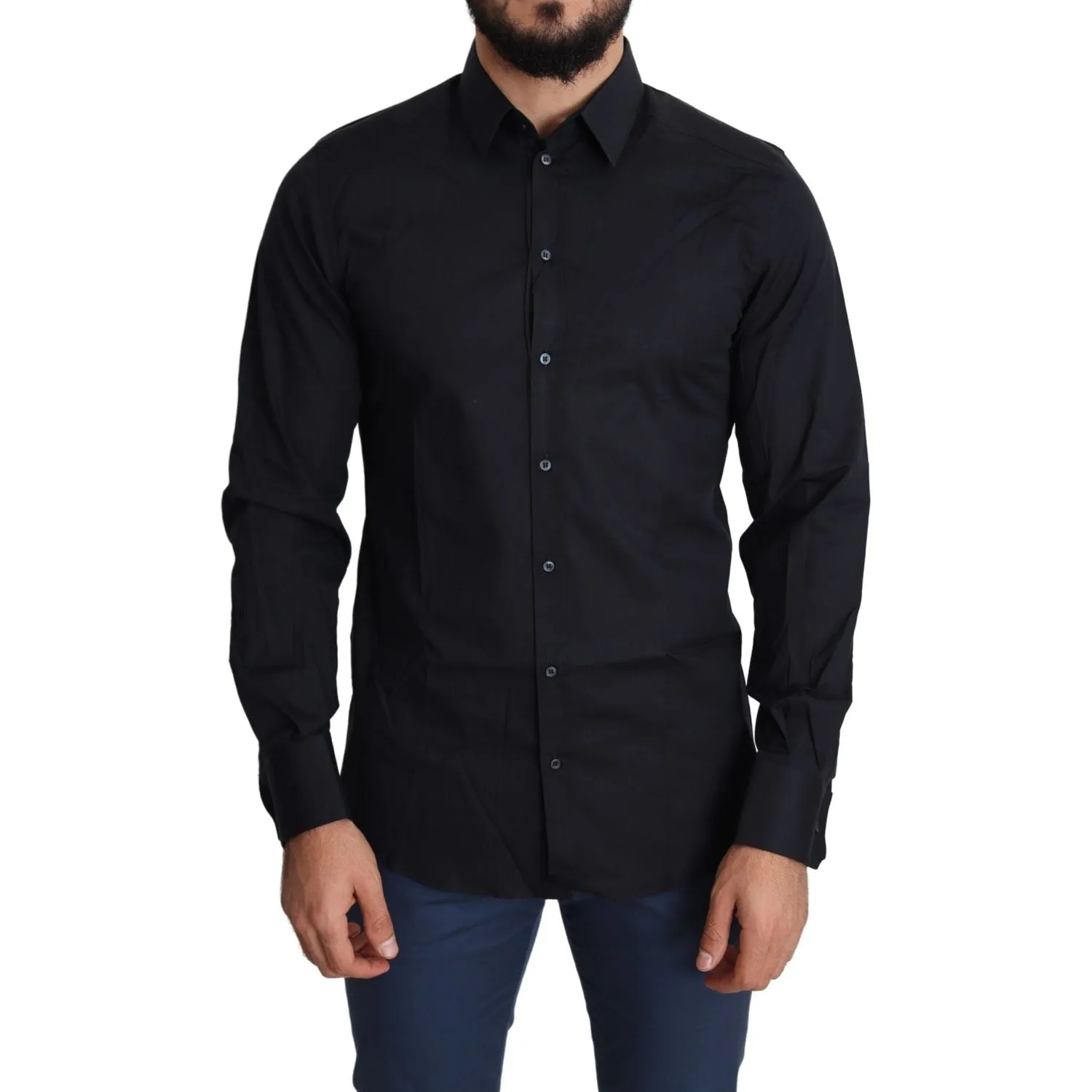Dolce & Gabbana Sleek Black Slim Fit Cotton Stretch Dress Shirt