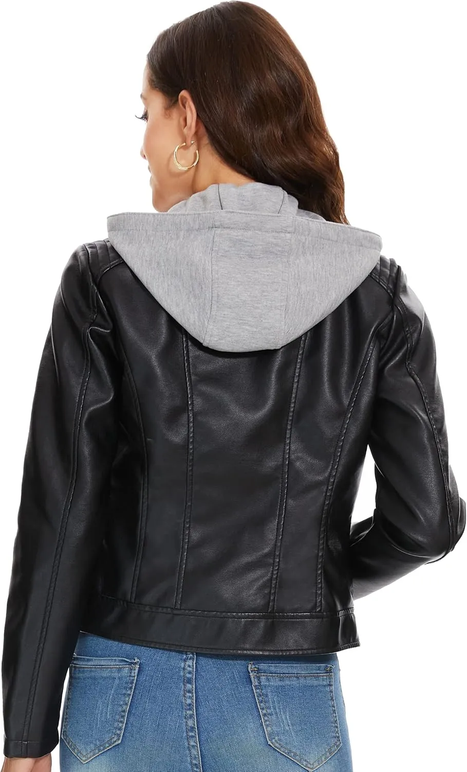 Fahsyee Zip Leather Jackets for Women Motorcycle Faux PU Moto Biker Outwear Coat
