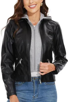 Fahsyee Zip Leather Jackets for Women Motorcycle Faux PU Moto Biker Outwear Coat