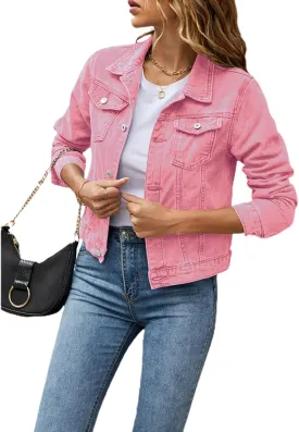 Fanvereka Jean Jackets for Women Fashion Casual Denim Jacket Long Sleeve Button Down Chest Pocket Coat