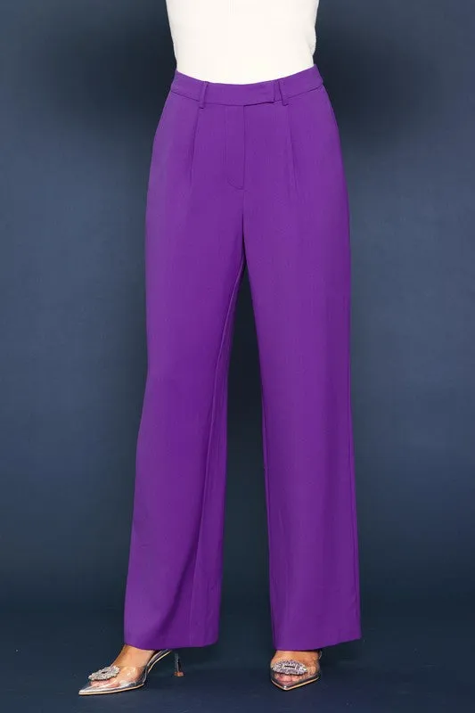 Grape Pintuck Wide Leg Trouser