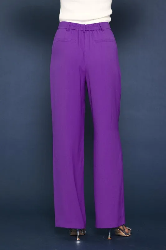 Grape Pintuck Wide Leg Trouser