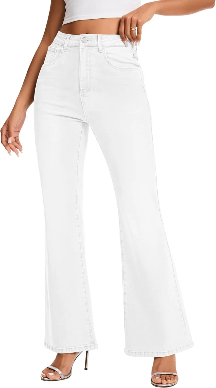 High Waist Flare Jeans for Women Stretchy Vintage Washed Bell Bottom Slim Bootcut Jeans Denim Pants