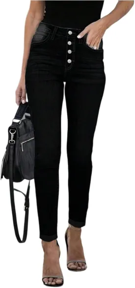 Jeans for Women Trendy Jeggings High Waisted Button Fly Skinny Jeans Cuffed Denim Ankle Pants with Pockets