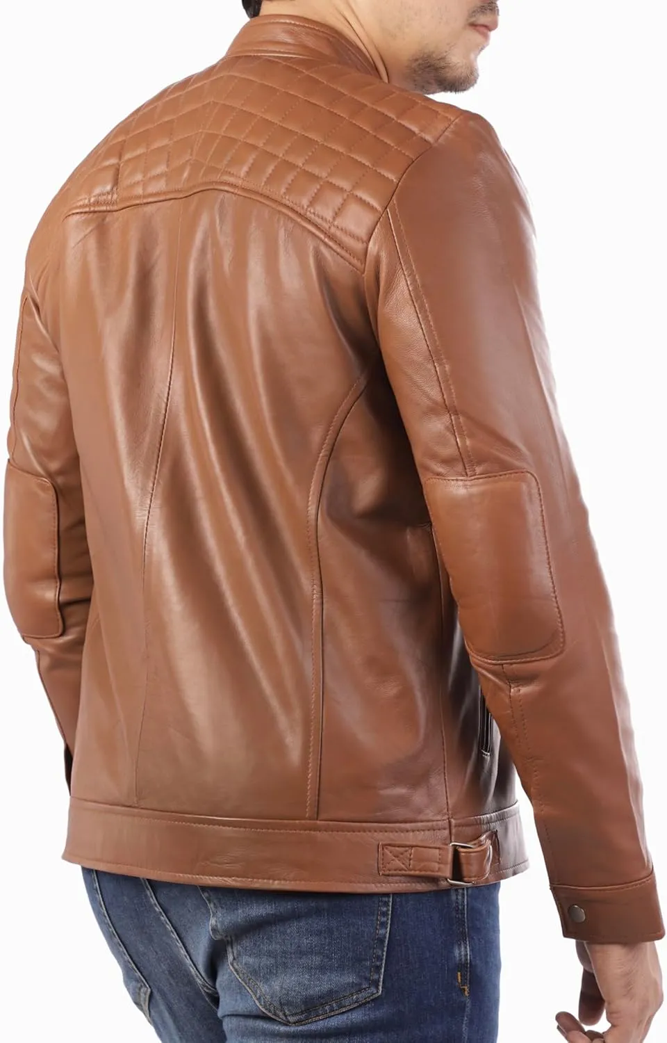 Jild Signature Diamond Style Lambskin Leather Jacket Men - Premium Leather Caf Racer Vintage Look Motorcycle Jacket Men