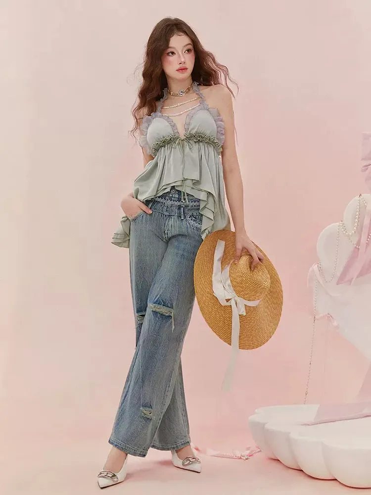 Lace straight jeans【s0000008960】