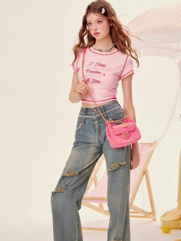 Lace straight jeans【s0000008960】
