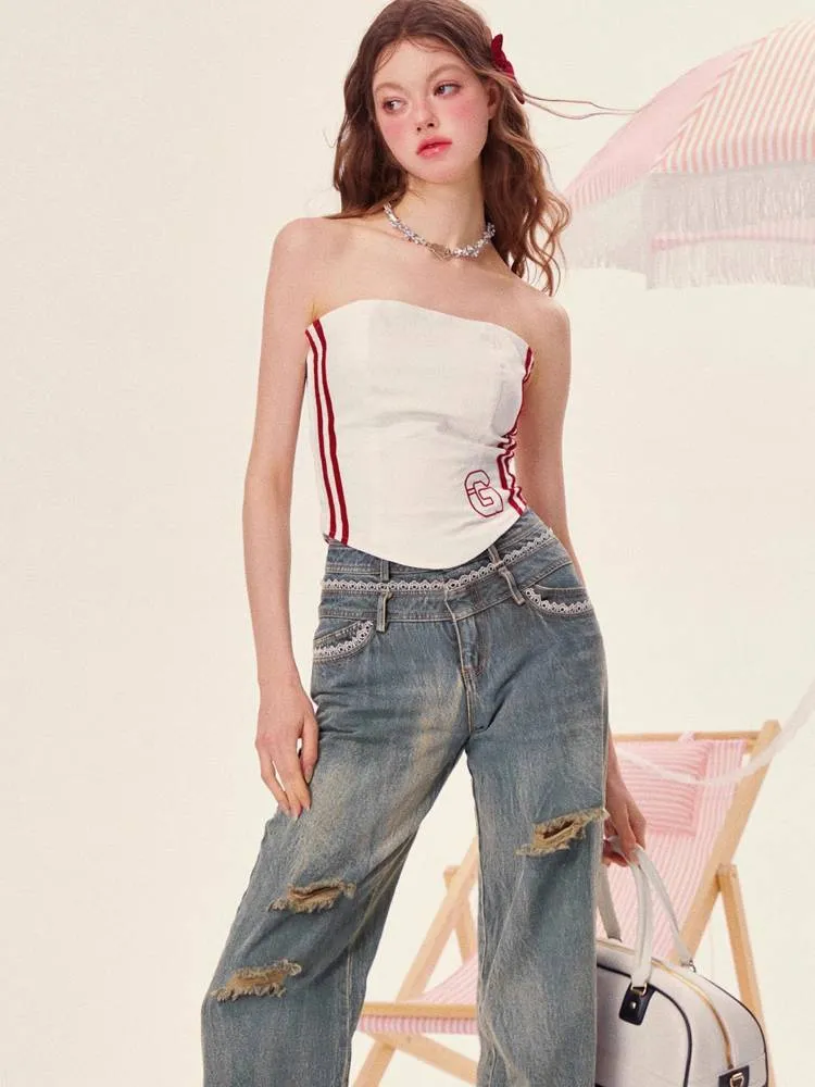 Lace straight jeans【s0000008960】