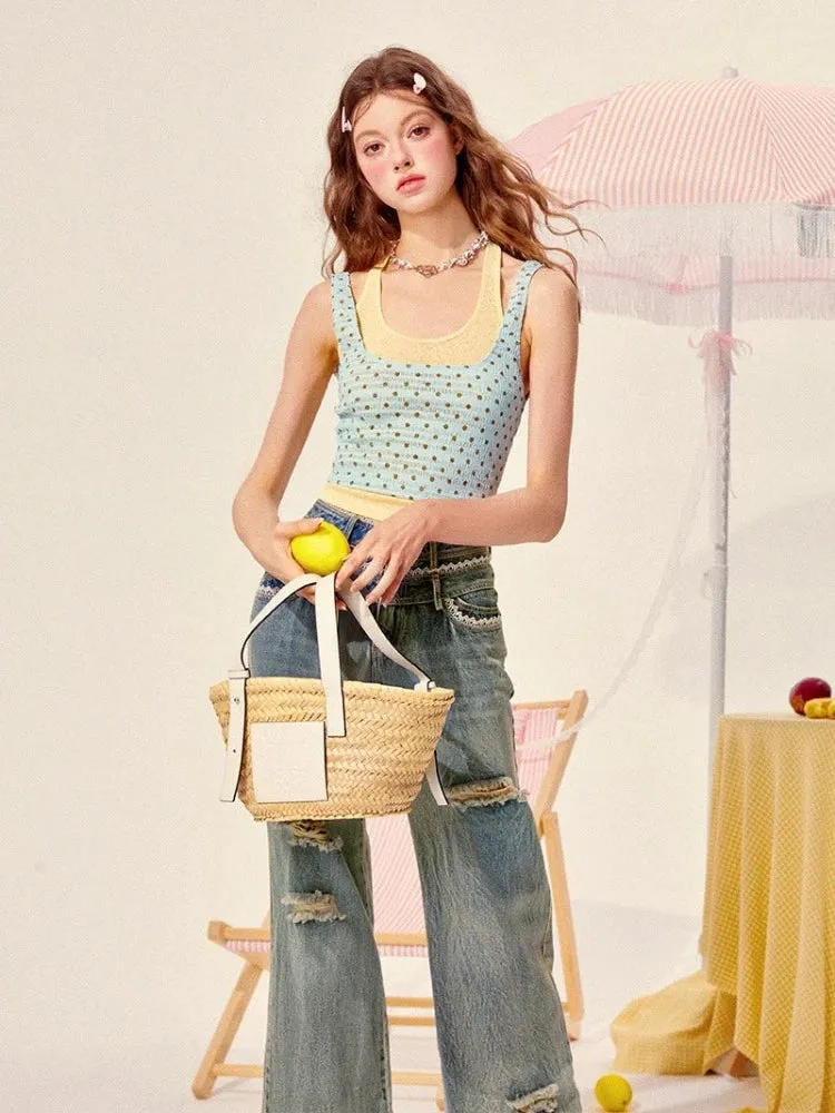 Lace straight jeans【s0000008960】