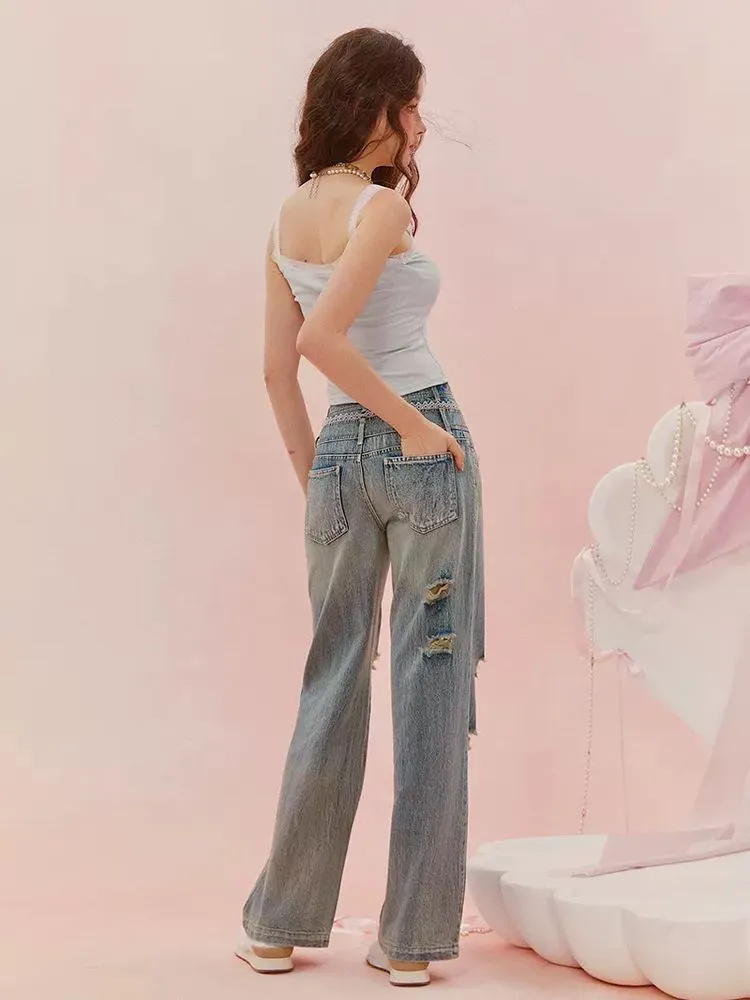 Lace straight jeans【s0000008960】