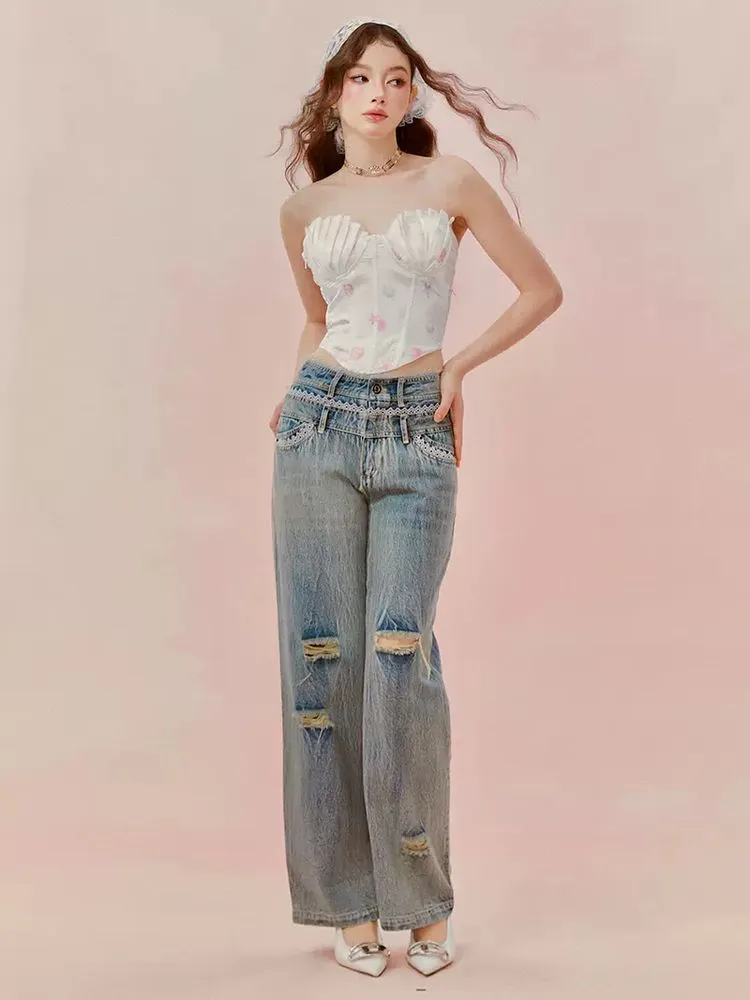 Lace straight jeans【s0000008960】