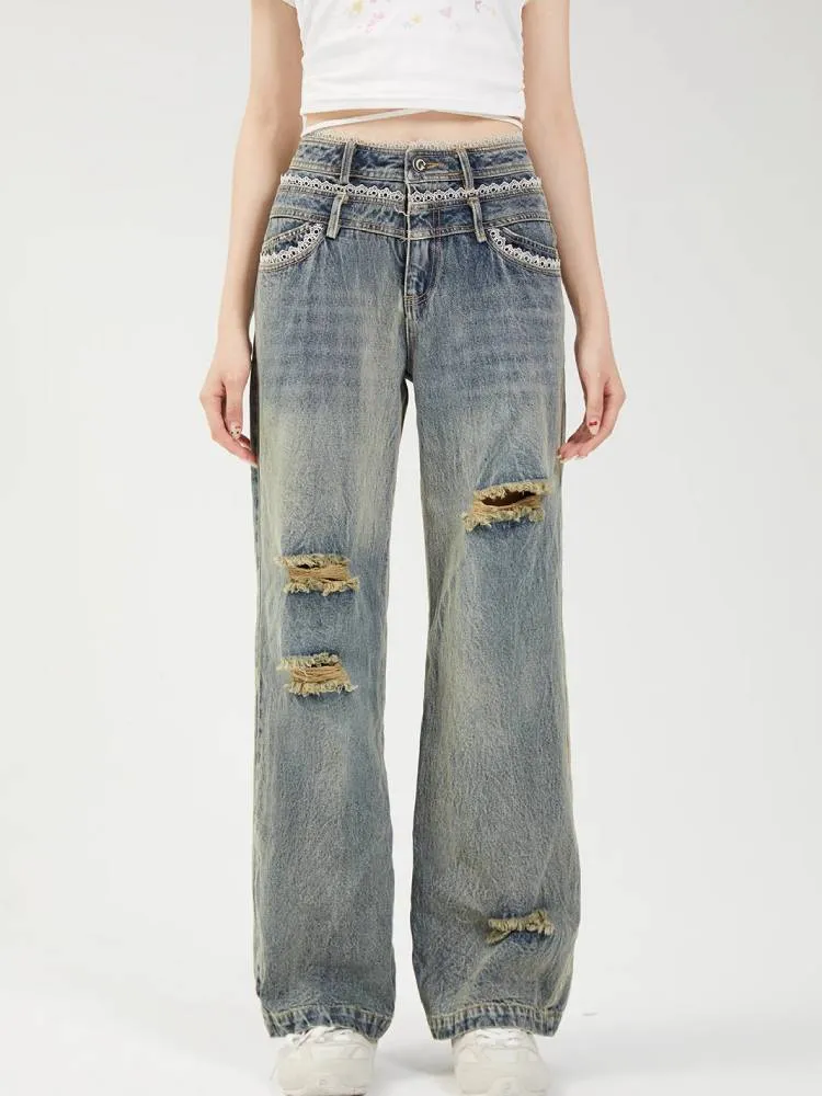 Lace straight jeans【s0000008960】