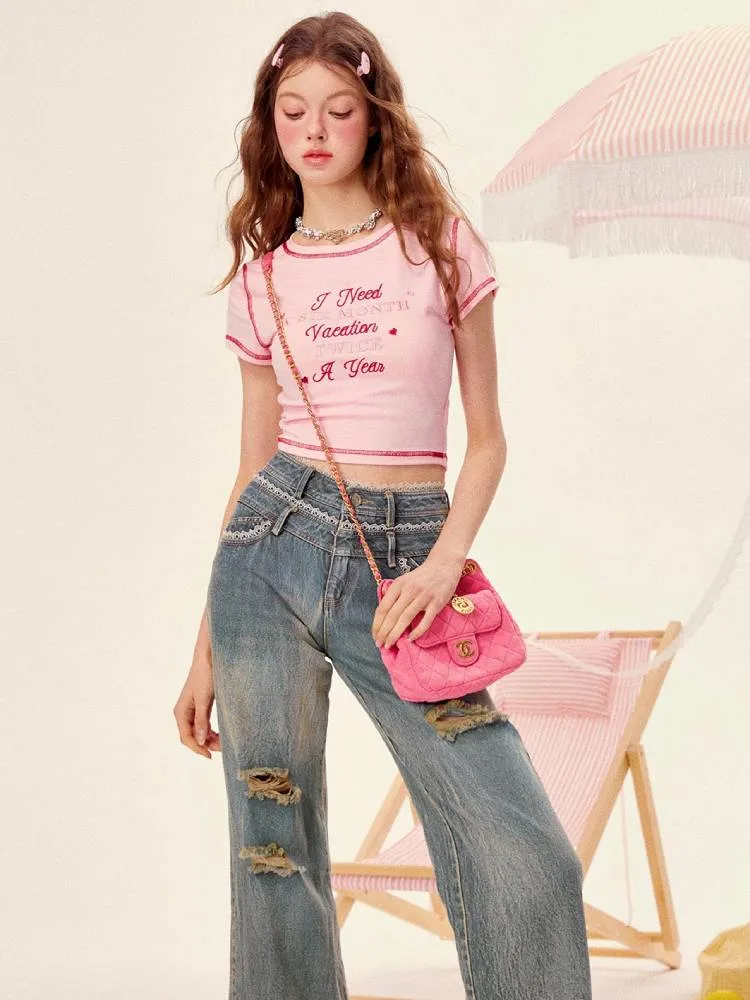 Lace straight jeans【s0000008960】