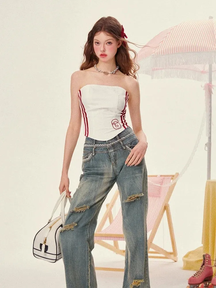 Lace straight jeans【s0000008960】