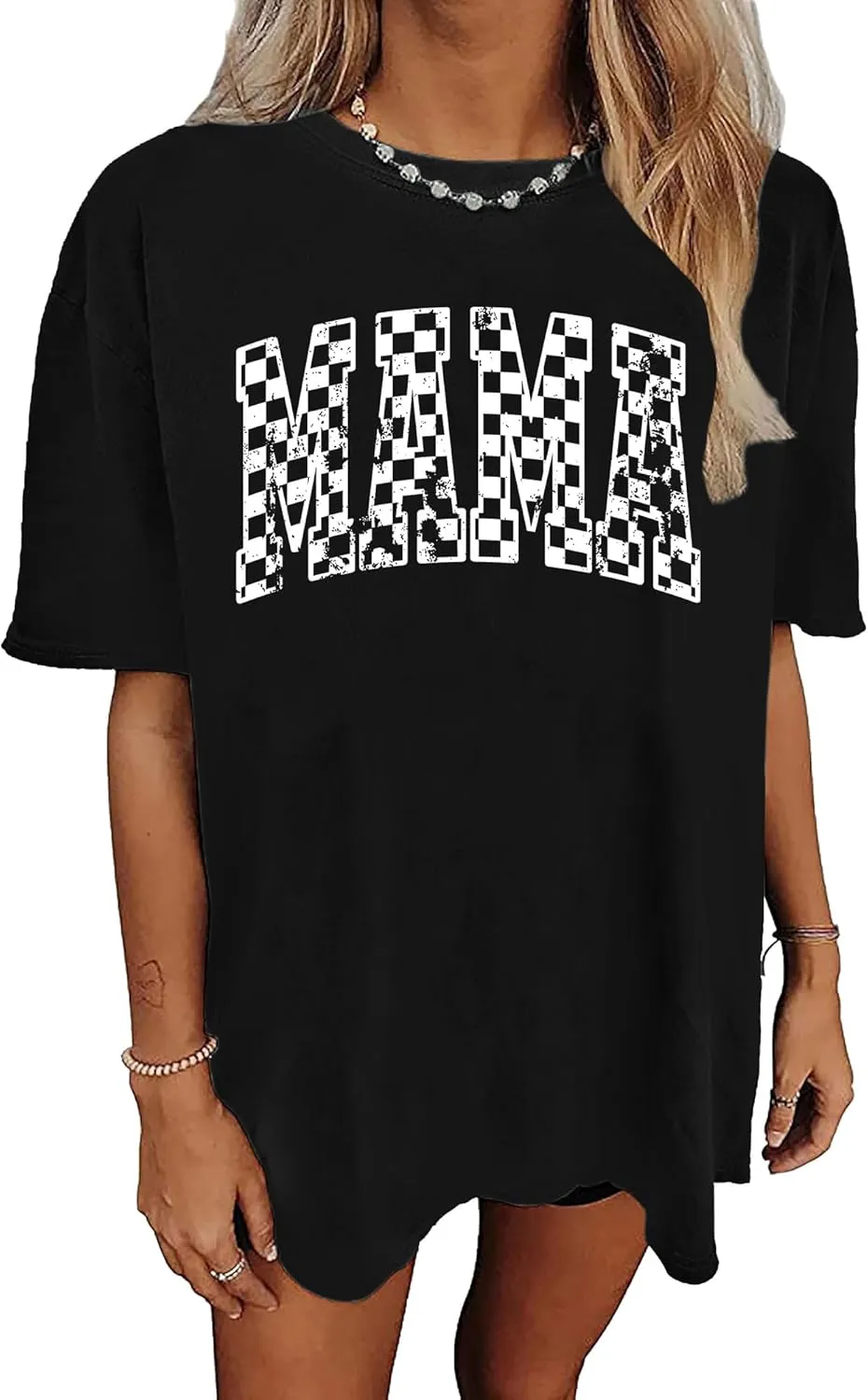 LAZYCHILD Mama Oversized Shirts for Women: Mom Oversized Graphic T-Shirt Mama Letter Print Short Sleeve Tops